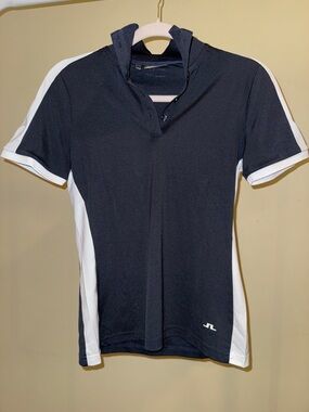 J.Lindeberg Navy Blue with White Panel Short Sleeve Golf Polo